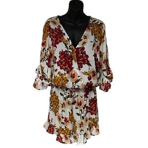 Umgee Floral Print Sheer V Neck Crossbody Romper Coverup